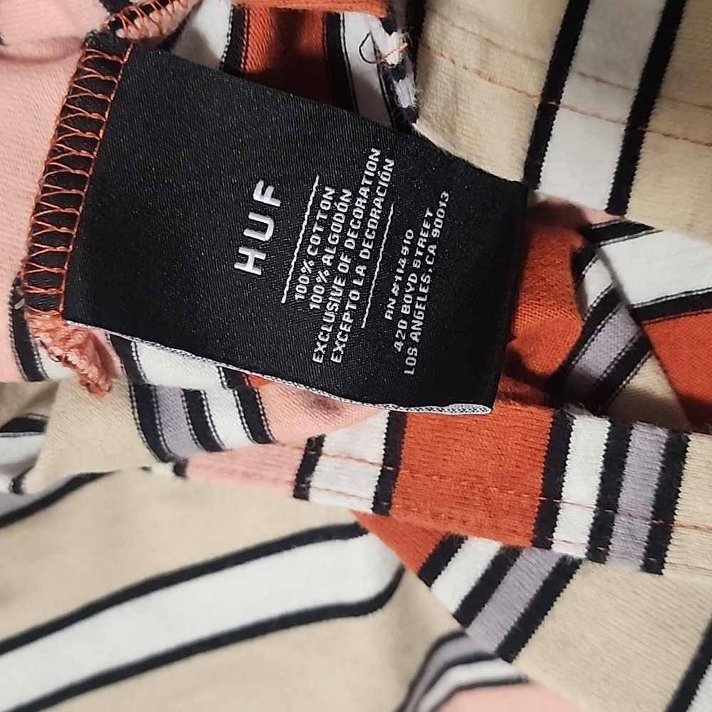 HUF Worldwide Striped Short Sleeve Tee S Shirt Skater Hip Hop EDM Cali Skate - Picture 7 of 10